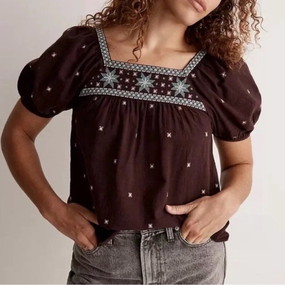 Embroidered Madewell Peasant Top size medium